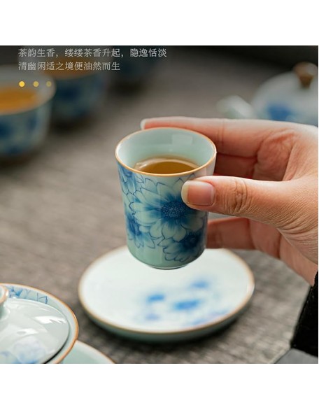 Blue and white porcelain Kung Fu tea set, light luxury high-end teapot-14 head set