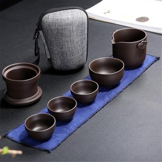 Portable Travel Tea Set Outdoors Ceramic Tea Cup Suit Drinking Set Chinese Kung Fu Tea Set(E)
