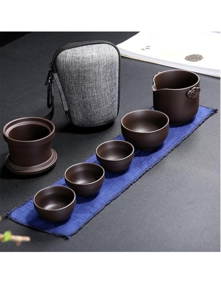 Portable Travel Tea Set Outdoors Ceramic Tea Cup Suit Drinking Set Chinese Kung Fu Tea Set(E)