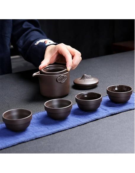 Portable Travel Tea Set Outdoors Ceramic Tea Cup Suit Drinking Set Chinese Kung Fu Tea Set(E)