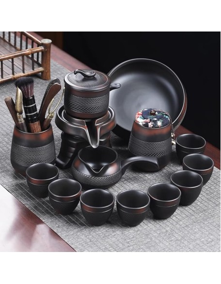 Portable Chinese tea set, Kung Fu tea set, teapot set - Ceramic teapot and teacup with travel bag, portable multifunctional gift bag for travel, home, gifts, outdoor and office (A2)