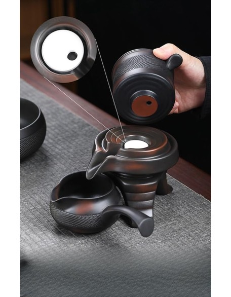 Portable Chinese tea set, Kung Fu tea set, teapot set - Ceramic teapot and teacup with travel bag, portable multifunctional gift bag for travel, home, gifts, outdoor and office (A2)