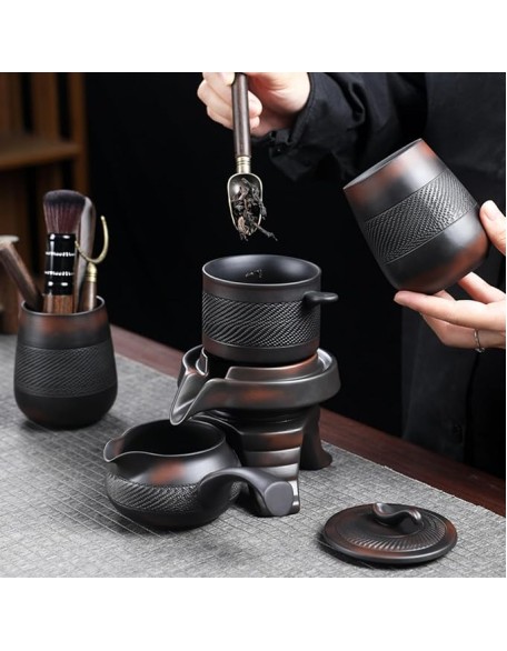 Portable Chinese tea set, Kung Fu tea set, teapot set - Ceramic teapot and teacup with travel bag, portable multifunctional gift bag for travel, home, gifts, outdoor and office (A2)