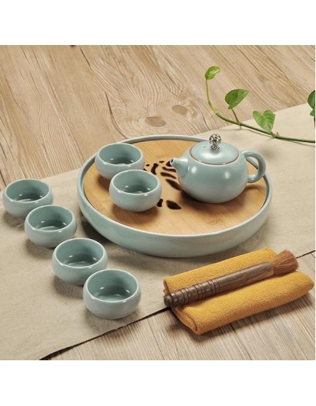Tea Set Ceramic Kung Fu Teapot Tea Tray Water Storage Travel Tea Cup One Pot Portable Home Tea Tray Tea Set Home Study Tea Tray