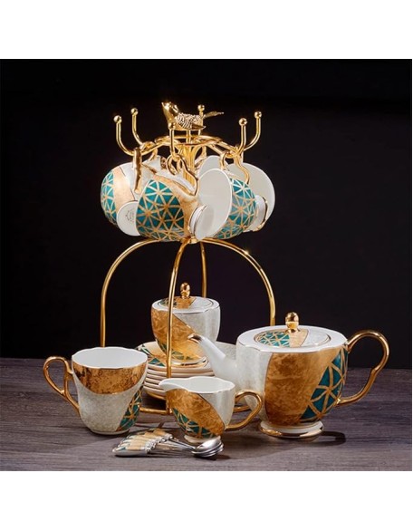 Bone China Coffee Set Gold Inlaid Porcelain Tea Set Cup Ceramic Cup Creamer Teapot Milk Pot Coffee Utensils,C