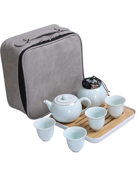 European Ceramic Tea Sets, Business Coffee Cup Set Travel Tea Pot Cup Set with Tray Chinese Ceramic Tea Pot 1 Pot 4 Cups 250Ml Porcelain Teacups with