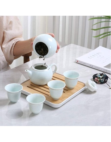 European Ceramic Tea Sets, Business Coffee Cup Set Travel Tea Pot Cup Set with Tray Chinese Ceramic Tea Pot 1 Pot 4 Cups 250Ml Porcelain Teacups with