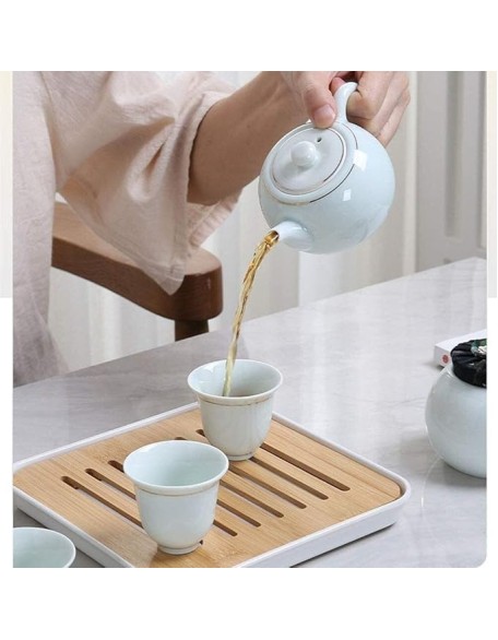 European Ceramic Tea Sets, Business Coffee Cup Set Travel Tea Pot Cup Set with Tray Chinese Ceramic Tea Pot 1 Pot 4 Cups 250Ml Porcelain Teacups with