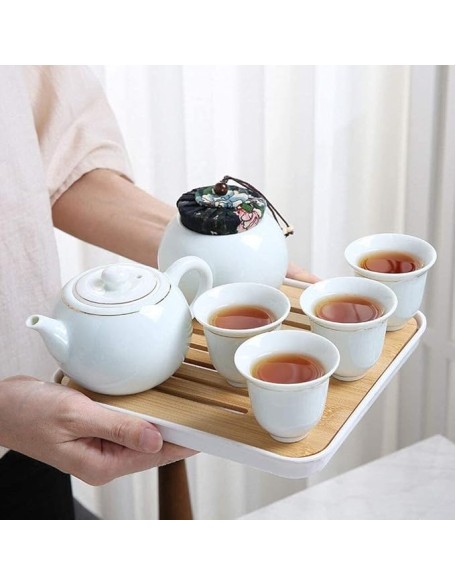 European Ceramic Tea Sets, Business Coffee Cup Set Travel Tea Pot Cup Set with Tray Chinese Ceramic Tea Pot 1 Pot 4 Cups 250Ml Porcelain Teacups with