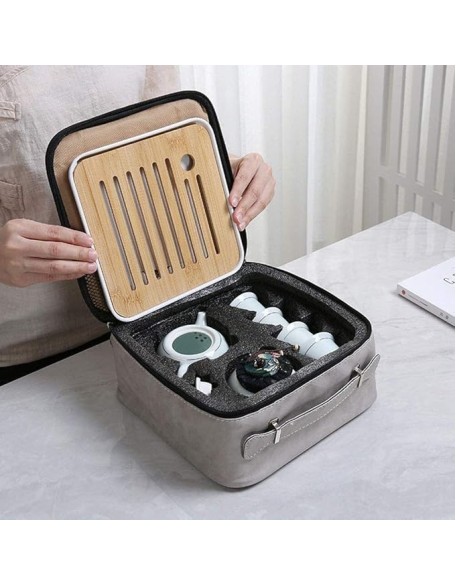 European Ceramic Tea Sets, Business Coffee Cup Set Travel Tea Pot Cup Set with Tray Chinese Ceramic Tea Pot 1 Pot 4 Cups 250Ml Porcelain Teacups with